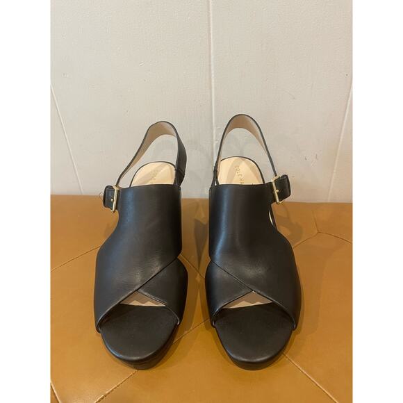 Cole Haan Womens  black leather cutout design wedge‎ heels size 7.5 - Picture 1 of 5